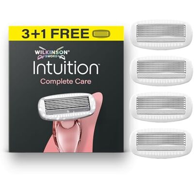 Wilkinson Sword Intuition Complete Care-scheermesjes voor vrouwen, Hydro-Boost-serum, 3 navulmesjes + 1 bonusmesje Wilkinson Sword Intuition Complete Care-scheermesjes voor vrouwen, Hydro-Boost-serum, 3 navulmesjes + 1 bonusmesje