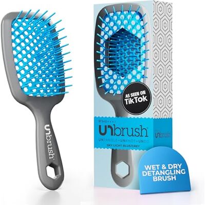 FHI Heat UNbrush Detangling Brush for Pain-Free Brushing on All Wet or Dry Hair Types — Durable DuoFlex Anti-Static Bristles, Lightweight Handle, Vented Hair Brush, Light Blue/Grey FHI Heat UNbrush Detangling Brush for Pain-Free Brushing on All Wet or Dry Hair Types — Durable DuoFlex Anti-Static Bristles, Lightweight Handle, Vented Hair Brush, Light Blue/Grey