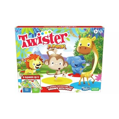 Hasbro Twister Junior Avonturenspel, dier, 2-zijdig tapijt, 2-in-1, partyspel, indoorspel voor 2 tot 4 spelers