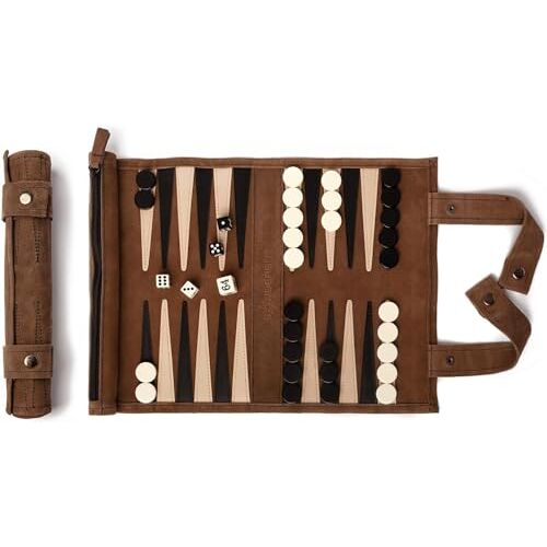 Sondergut Backgammon Travel Backgammon Set Genuine Leather (Mocca)