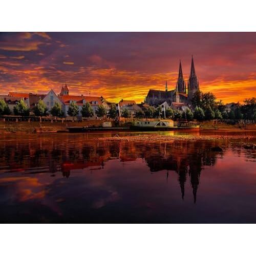 FRUKAT 500 Piece Jigsaw Puzzle for Adults & Kids Age 12 Years Up-Regensburg, Duitsland, zonsondergang 52x38cm