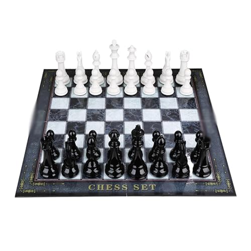 ADovz Opvouwbare schaakmat Duurzaam marmeren schaak- en waterdicht schaakbord for volwassenen Kid Travel Game Gift School Game (Color : Black, Size : D)
