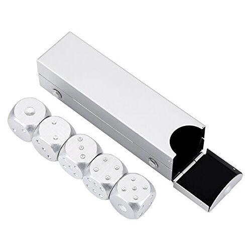 VGEBY1 Dobbelstenen set 5 stuks aluminium legering tafelspel poker spelletjes dobbelstenen set mannen cadeau (rechthoekige doos zilver)