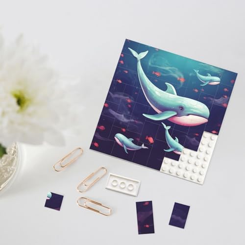 Rldobofe Bouwsteenpuzzel Gepersonaliseerde Bouwstenen Vierkante Puzzels Walvis Bouwstenen Blok voor Volwassenen Blok Puzzel voor Home Decor 3D Baksteen Puzzel Bakstenen Fotolijst