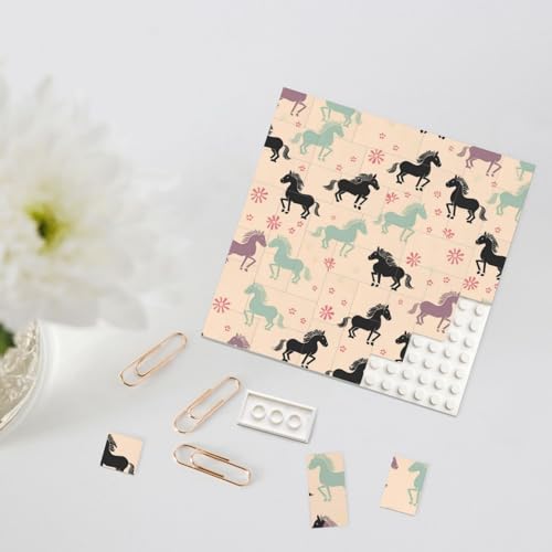 Rldobofe Bouwsteenpuzzel Gepersonaliseerde Bouwstenen Vierkante Puzzels Leuke Paard Bouwsteen Blok Blok voor Volwassenen Blok Puzzel voor Home Decor 3D Baksteen Puzzel Bakstenen Fotolijst