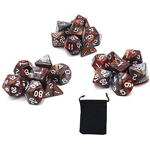 DollaTek polyedrale dobbelstenen set tafelspellen dobbelstenen 3 sets dobbelstenen 3 x 7 (21 stuks) matrijsserie D20 D12 D10 D8 D6 D4 DND dobbelstenen DND RPG MTG dubbele kleuren één stuk (grijs en oranje)