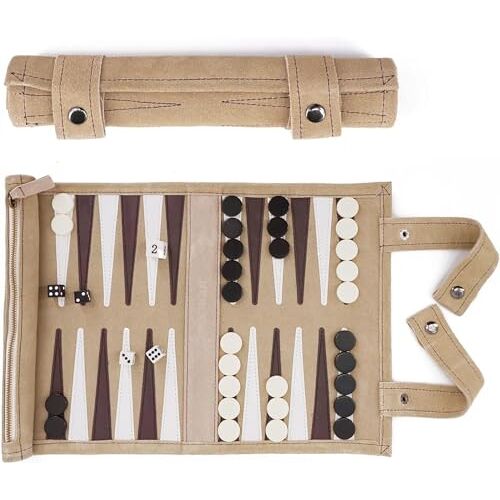 Sondergut Backgammon Travel Backgammon Set Genuine Leather (Cream)