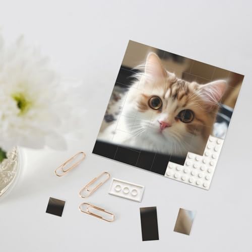 Rldobofe Bouwsteenpuzzel Gepersonaliseerde Bouwstenen Vierkante Puzzels Leuke Kat Bouwsteen Blok Blok voor Volwassenen Blok Puzzel voor Home Decor 3D Baksteen Puzzel Bakstenen Fotolijst