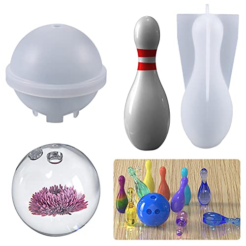 Xzan Bowling Ball Molds Silicone Durable Clear Molds Bowling Ball and Bowling Pin Maker 2 Epoxy Molds for Bowling Games and Home Decoration