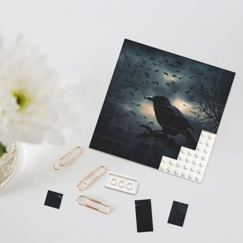 Rldobofe Bouwsteenpuzzel Gepersonaliseerde Bouwstenen Vierkante Puzzels Nacht Kraai Bouwsteen Blok Blok voor Volwassenen Blok Puzzel voor Home Decor 3D Baksteen Puzzel Bakstenen Fotolijst