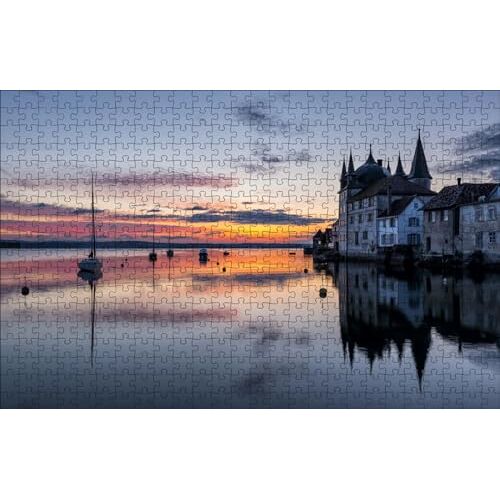 GUOHLOZ 500 stukjes Puzzel 500 stukjes Puzzels Volwassenen Legpuzzel voor volwassenen, Kasteel, Zwitserland, Bodenmeer, Steckborn, 52x38cm