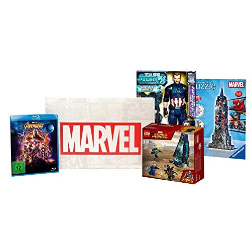 Marvel Avengers Box met fanartikelen van LEGO, Hasbro, Ravensburger en Avengers: Infinity War Blu-ray, gelimiteerde editie