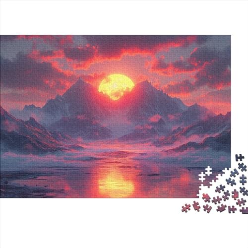 PMVCFRXA Zonsopgang en zonsondergang puzzel 500 stukjes geschikt voor volwassenen zonsopgang en zonsondergang houten puzzel decoratie 500 stuks (52 x 38 cm)