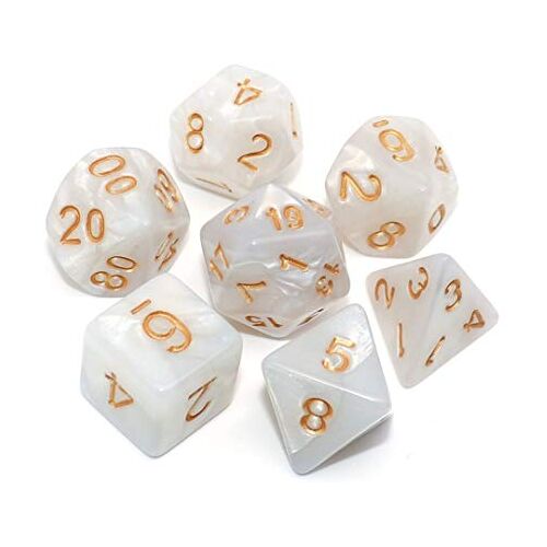 CREEBUY Polyhedral DND dobbelstenen set parel wit voor kerker en draken D&D Pathfinder MTG 7-Die RPG dobbelstenen