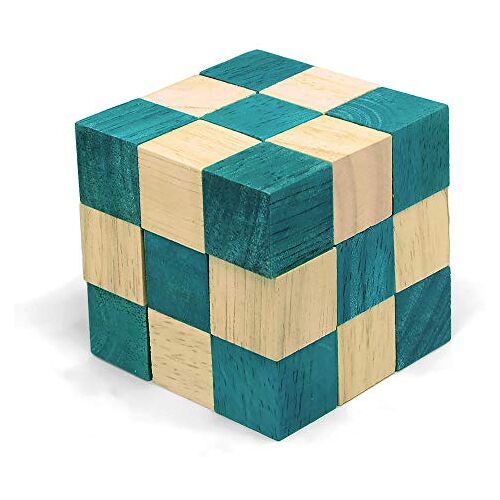 LOGICA GIOCHI Logica Puzzles art. Groen Slang Kubus 3D Houten Hersenkraker Moeilijkheidsgraad 4/6 Extreme Leonardo da Vinci Collectie