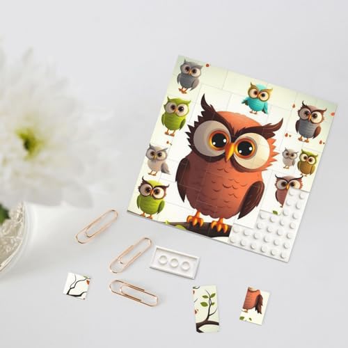 Rldobofe Bouwsteenpuzzel Gepersonaliseerde Bouwstenen Vierkante Puzzels Cartoon Uil Bouwsteen Blok voor Volwassenen Blok Puzzel voor Home Decor 3D Baksteen Puzzel Bakstenen Fotolijst