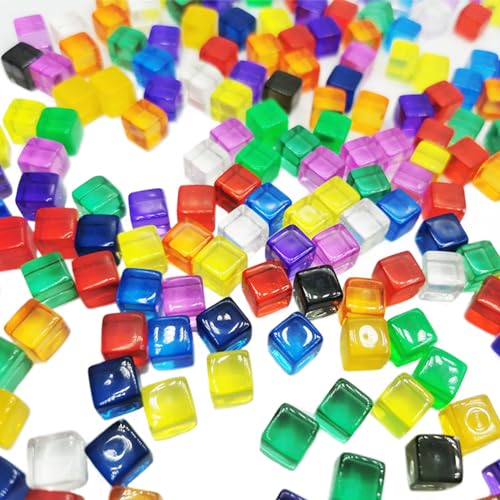 Wedhapy Kleurrijke dobbelstenen 200 stuks, acryl kubussen 6 zijdige dobbelstenen spellen acryl 8mm D6 dobbelstenen set doorschijnende edelstenen vierkante doe-het-zelf dobbelstenen spellen educatief