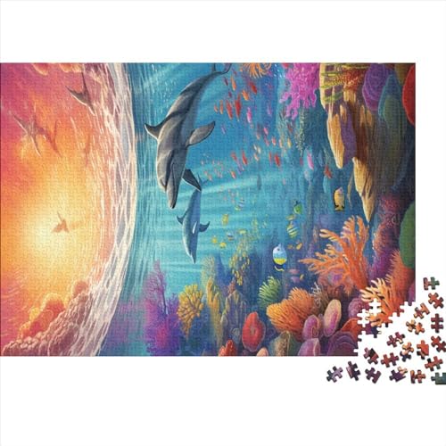 DAKINCHERRY Seabed A School of Fish Puzzel-cadeau, familie-puzzelspel, Sea World familieplezier, 100% gerecyclede dozen, 1000 stuks, 75 x 50 cm