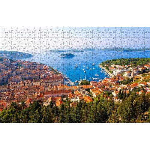 GUOHLOZ Houten Puzzelbord voor 1000 Stukjes, Stad, Kroatië, Adriatische Zee, Gvar, 75x50cm