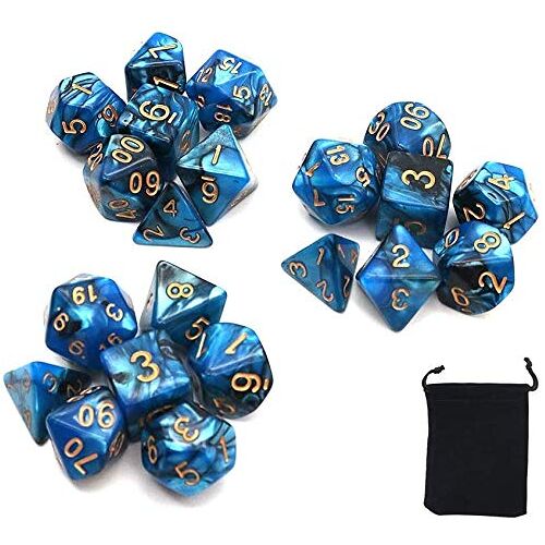 DollaTek polyedrale dobbelstenen set tafelspellen dobbelstenen 3 sets dobbelstenen 3 x 7 (21 stuks) matrijsserie D20 D12 D10 D8 D6 D4 DND dobbelstenen DND RPG MTG dubbele kleuren één stuk (zwart en blauw)