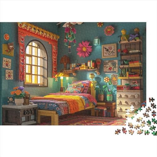 PMVCFRXA Binnenin verschillende huizen, puzzel met 500 stukjes voor volwassenen, in verschillende huizen, puzzels van hout, moeilijker speelgoed, 500 stuks (52 x 38 cm)