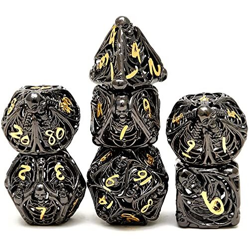 ZHOORQI DND Dobbelstenenset met Veelhedraal Holle D&D Dobbelstenen Set voor Spelletjes Kerkers en Draken Rollenspellen  7 Stuks Schedel Metalen Dobbelstenen MTG Pathfinder DND Collectie Geschenken