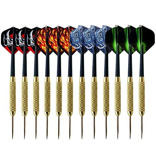 XUBX 12 stuks Dartpijlen met metalen punt, Steeltip dartpijlen, stalen darts pijlset, 19 gram professionele stalen darts, dartpijl, PET-flights in 4 stijlen