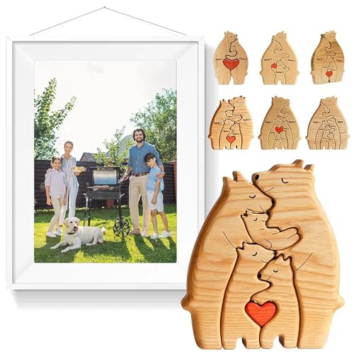 ・ＨＩＡＷＹ・ Beer Familie Houten Kunst Puzzel, Houten Beer Familie Beeldje, 1-8 Familie Naam Hart Puzzels, Diy Familie Naam Hart Puzzel, Houten Beer Sculpturen Ornament Bureau Decoratie Feestelijk Gift, D