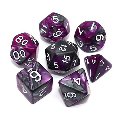 CREEBUY DND Polyhedral dobbelstenen voor kerkers en draken D&D RPG rollenspellen 7-sterven set (paars mix zilver)