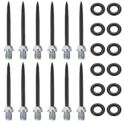 WELHAEPI 12 stuks 2BA stalen dartpijlen punten, stalen stalen punten met 2BA schroefdraad, metalen punten voor dartpijlen ombouwen, softdart, stalen darts punten, metaal, met 30 stuks rubberen ringen