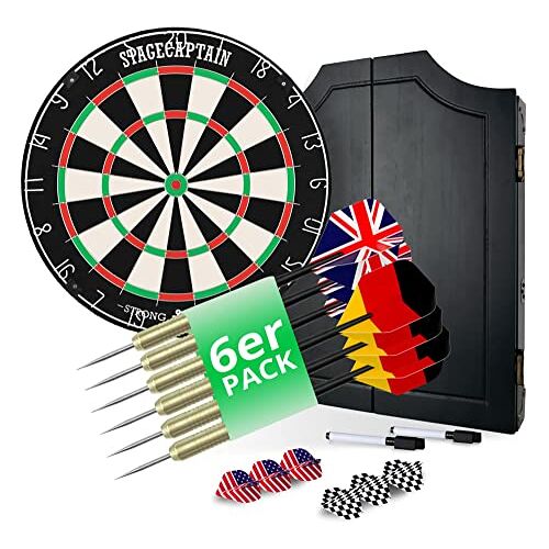 Stagecaptain DBC-1775 BullsEye Pro Dartbord standaard met kastje Dartbord kast set uit sisal Dart bord met roterende nummerring Dartboard met 6 stalen dartpijlen en 12 flights