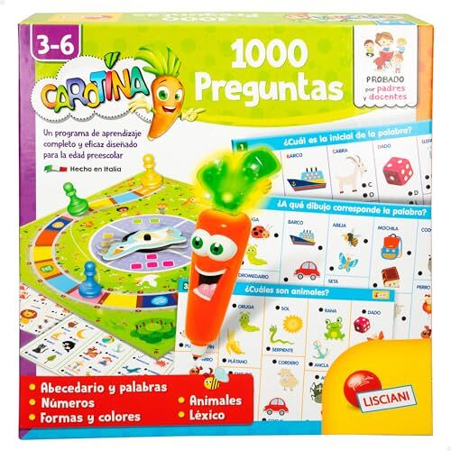 COLORBABY Lisciani Carotina 1.000 vragen, 94 activiteiten, bordspel, sprekende elektronische pen, ABC, 123, woorden, vormen, educatieve spellen, 3 jaar, 47619