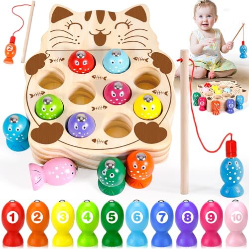 ZHHGOO Magnetisch visspel, kinderspellen 2 jaar oud, Montessori-spellen, houten speelgoedvisspel, magnetische kinderspellen, jongensmeisje cadeau, kinderspellen cadeau 2-5 jaar oud