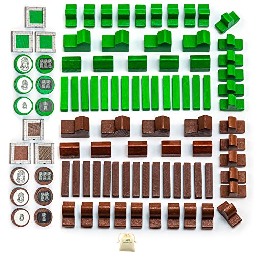 Waldfelsen Houten speelfiguren van 8 steden, 10 nederzettingen, 30 straten, 30 schepen, 12 ridders en 6 stadsmuren met stickers, geschikt voor 5-6 spelers, aanvulling van de kolonisten