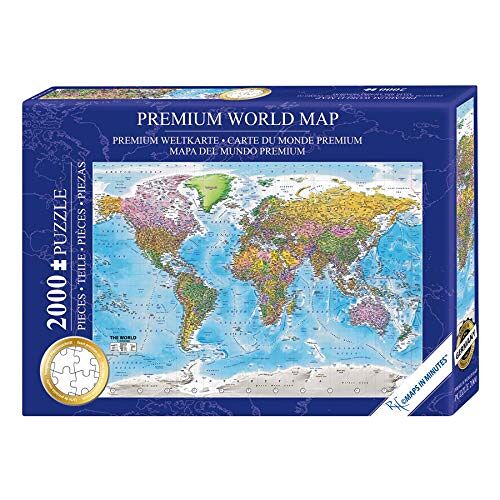 Close Up Wereldkaart puzzel 2000 stukjes De wereld 97 x 68 cm Premium Map 2020 MAPS IN Minutes