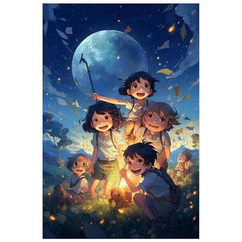 AiQima Houten Legpuzzels, Voor Volwassenen, Cartoon Anime-Stijl, Astronomiefeest Voor Kinderen Onder De Sterren/a/1000