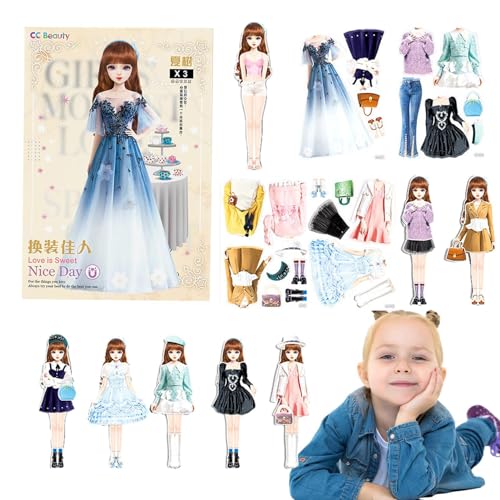 mimika Magnetische papieren poppen Magnetische prinses aankleedpapieren pop   Draagbare prinses-aankleedpop van papier, gemakkelijk vast te pakken cadeau voor kinderen, meisjes van 4-7 jaar oud