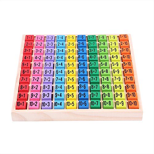 Chanme Rekentafel Bordspel, 10 X 10 Vermenigvuldigingstafel Houten Vermenigvuldiging Baby Blokken Puzzel met 100 Houten Telblokken voor Intellectuele Ontwikkeling
