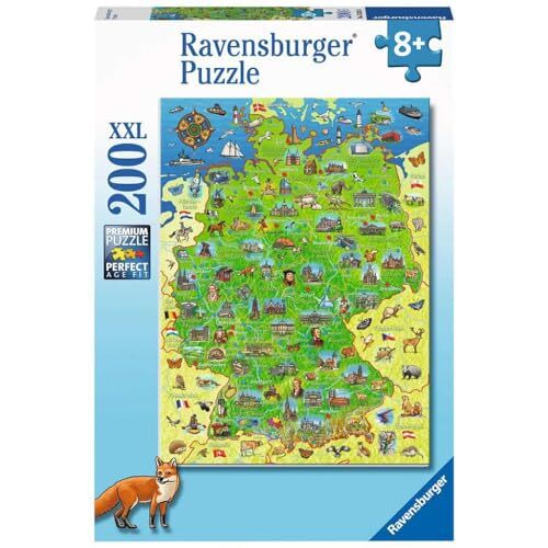 Ravensburger Kinderpuzzle Bunte Deutschlandkarte 200 Teile Puzzle für Kinder ab 8 Jahren