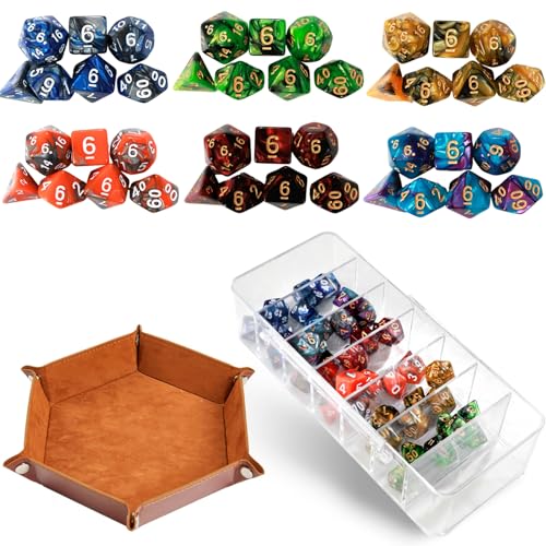 PUGED DND dobbelstenen set 42 stuks dubbele kleur polyhedrale kerkers en draken rollende dobbelstenen met dobbelstenen opbergorganizer en dobbelstenen lade voor D & D RPG MTG tafelspellen dobbelstenen bulk