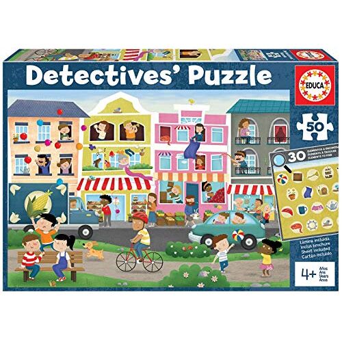 Educa Detective Stad, 50-delige kinderpuzzel, monteer het en zoek naar verborgen voorwerpen, 4 jaar (18894)
