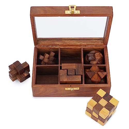 Ajuny 6-in-1 speelset van hout, puzzel, 3D-puzzelspel, uitdagend puzzelspel voor jongeren en volwassenen, grappige spelletjes voor binnen en buiten, camping, decoreren, cadeau