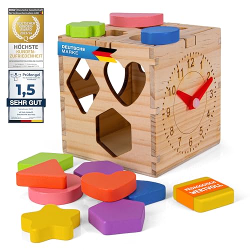 United Houten kubus insteekkubus educatief voor baby & peuter; houten speelgoed traint motorische vaardigheden; bevordert vormherkenning en concentratie (Speel kubussen)