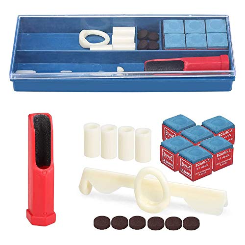 Gurxi Biljart Reparatie Kit Biljart Krijt Pool Keu Kit Tips Keu Stick Ferrules Biljart Keu Vervanging Tips Biljart Keu Lederen Tip Reparatie Tool Keu Tip Trimmer Biljart Reparatie Kit Keu Tips