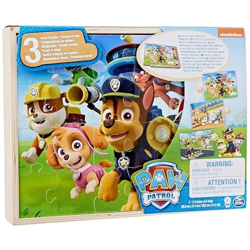 Spin Master Games PAW Patrol De Film 3 houten puzzels in een houten kist