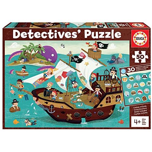 Educa Piratendetective, 50-delige kinderpuzzel, monteer het en zoek naar verborgen voorwerpen, 4 jaar (18896)