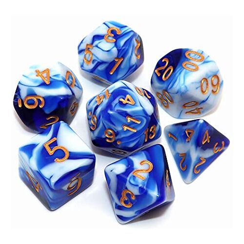 CREEBUY DND Polyhedral dobbelstenen set voor kerkers en draken D&D RPG COC rollenspellen tafelblad 7-sterven set met dobbelzak (blauw mix wit)