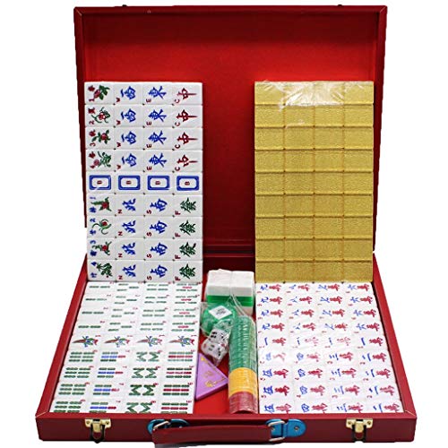 ASVIL Mahjong Set MahJongg Tegel Set Engels Mahjong, Grote Mahjong Reizen Mahjong, Mahjong met Lederen Doos met Engels Handleiding, Crystal Mahjong Tegels Chine