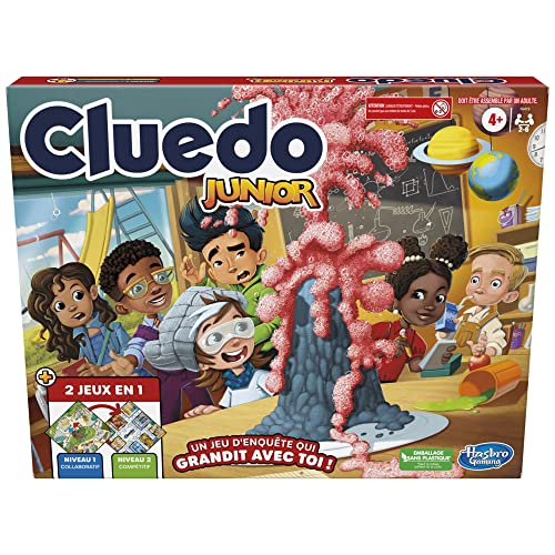 Hasbro F6419101 Junior-spel 2-zijdig spelbord 2 spellen in 1 Cluedo-detectivespel voor jongere kinderen bordspellen voor kinderen Junior-spellen (Franse versie) veelkleurig