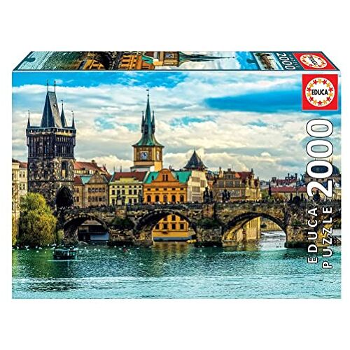 Educa Puzzel, 2000 stukjes voor volwassenen, bezienswaardigheden van Praag, inclusief lijm Fix puzzel, vanaf 14 jaar (18504)